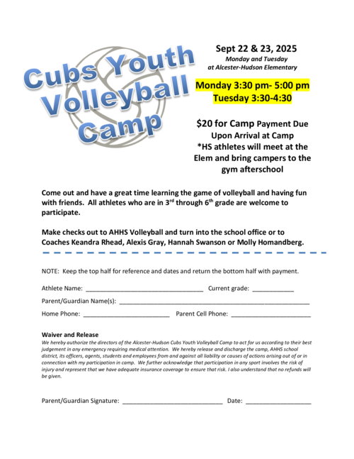Cubs Youth Volleyball Camp